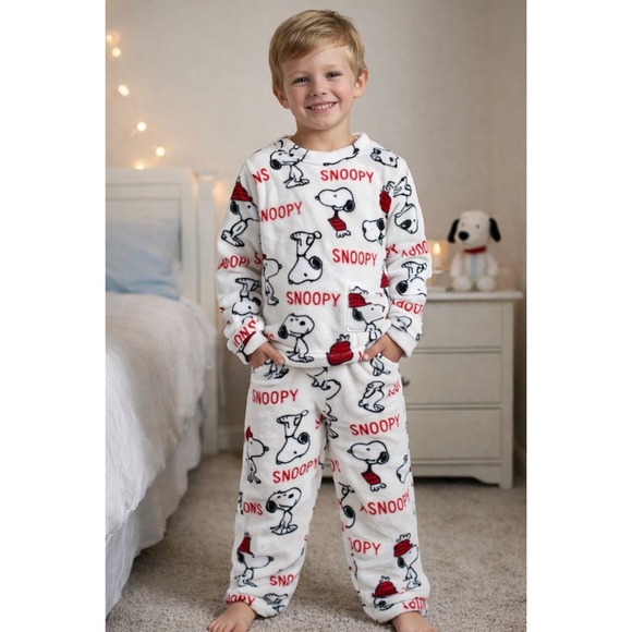 The Unbranded Brand Other - Kids‎ Snoopy Fleece Pajama Set Youth Large 10–12 Plush Sleepwear Peanuts